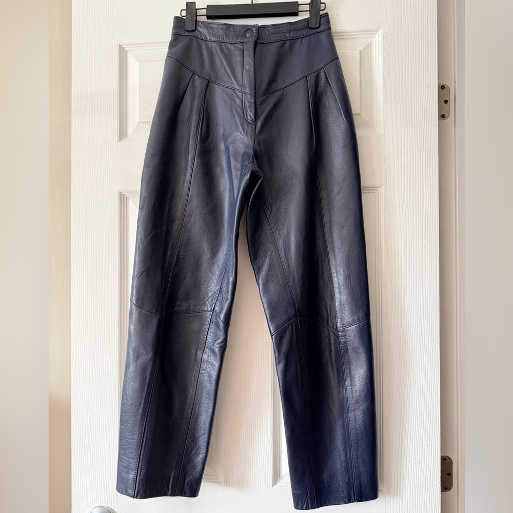 Vintage Nicole Rési Navy Real Leather Pants